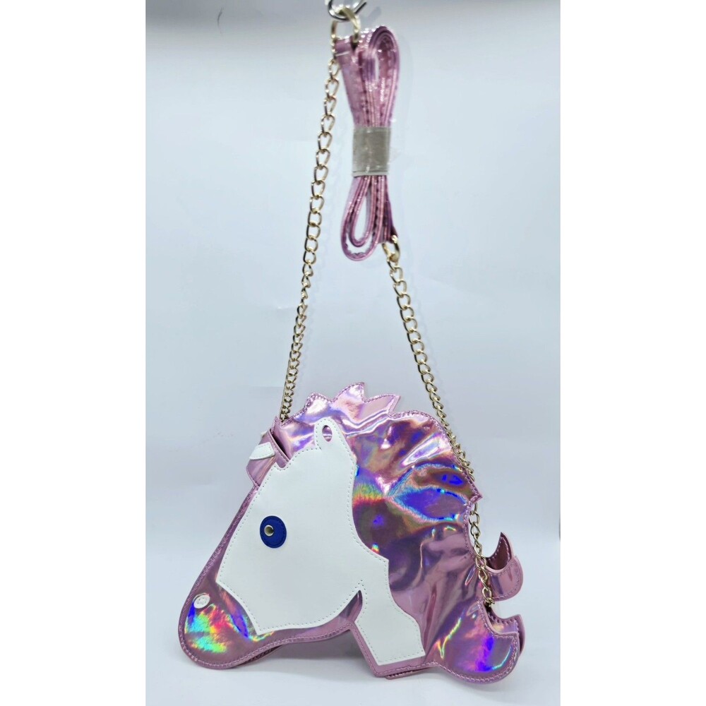 Olivia Miller Kids White Pink Holographic Handbag Crossbody Chain Unicorn Purse